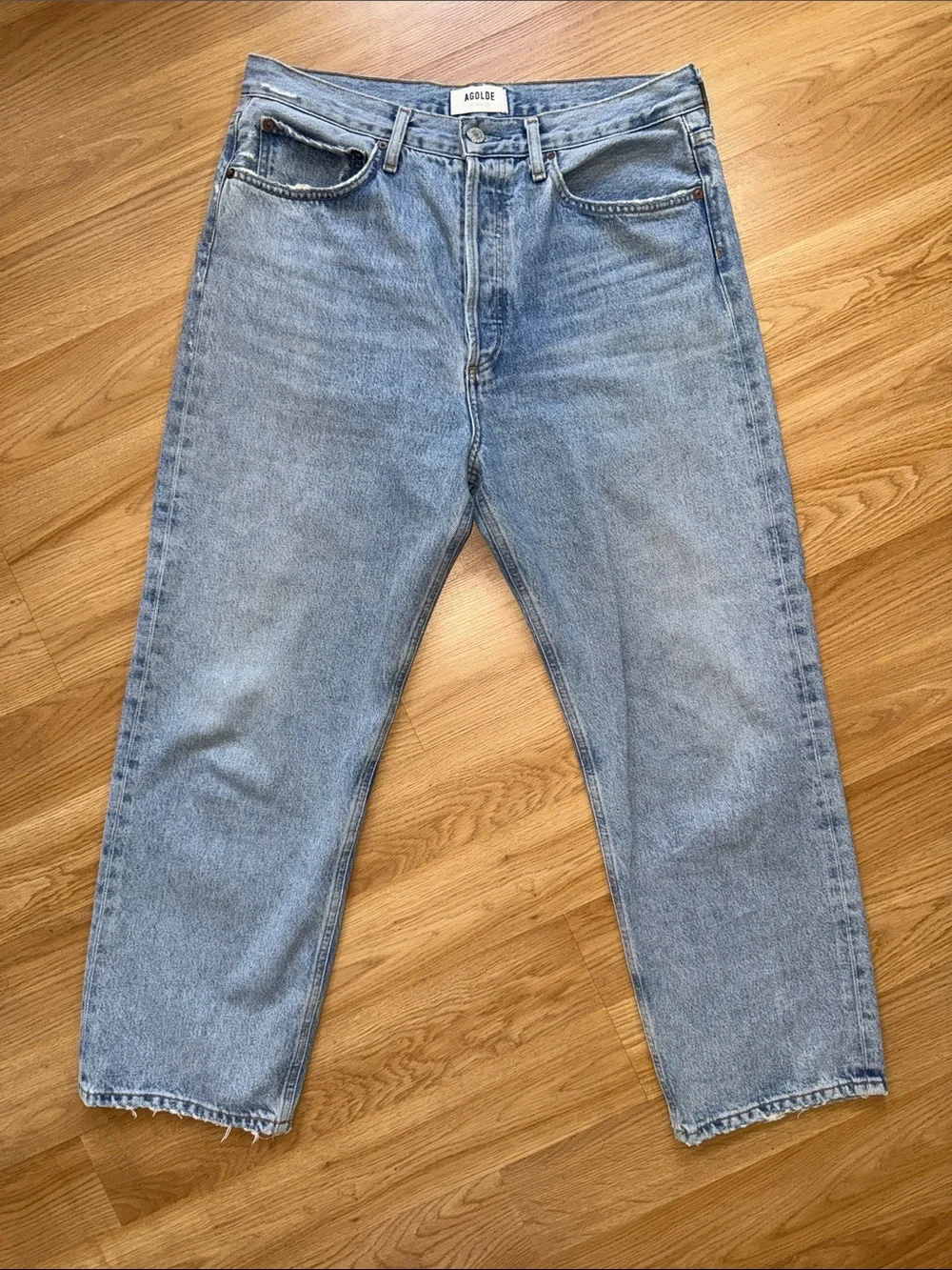 AGOLDE Light Blue Wide Cropped Straight-Leg Denim Jeans Size 29 Buttonfly - Picture 1 of 6
